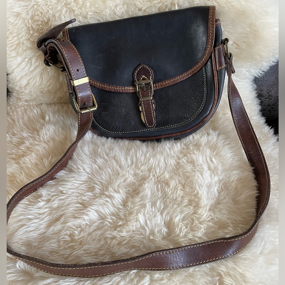 Vintage Roots Black and Brown Leather Crossbody Bag